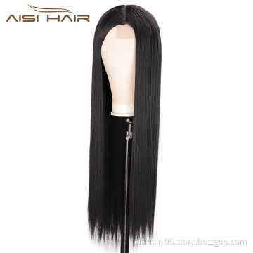 Aisi Hair 26 Inch Natural Black Wig Long Silky Straight Lace Frontal Wig Middle Part Synthetic Front Lace Hair Wigs For Women